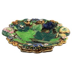 Alcock Majolica Flower and Leaf Rectangular Comport