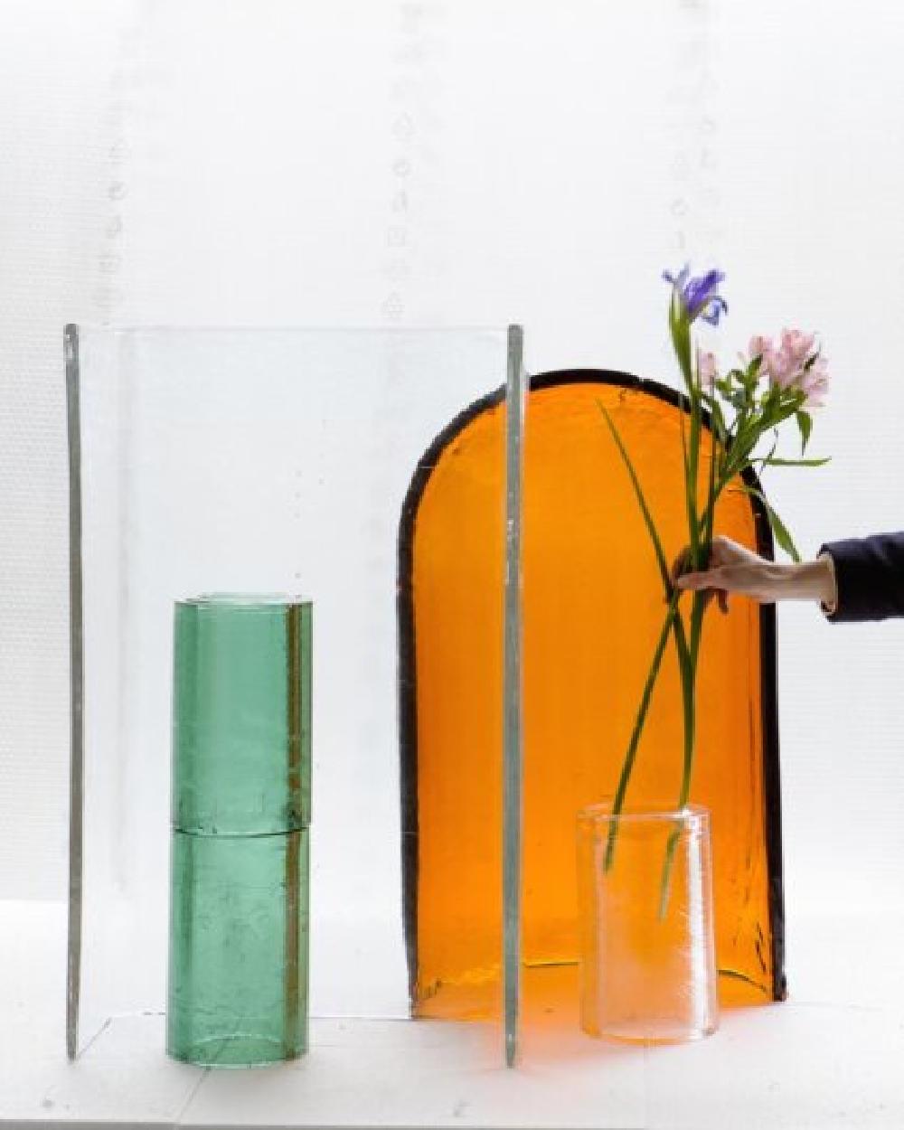 Designed by the internationally renowned French duo, Ronan and Erwan Bouroullec, Alcova is a collection of handcrafted, geometric objects whose groupings evoke landscapes. The designers describe the collection as “a series of coloured cast glass