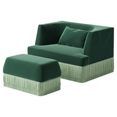 Alcove Armchair and Ottoman in Alpaca Velvet with Fringed Base, Sidani Design