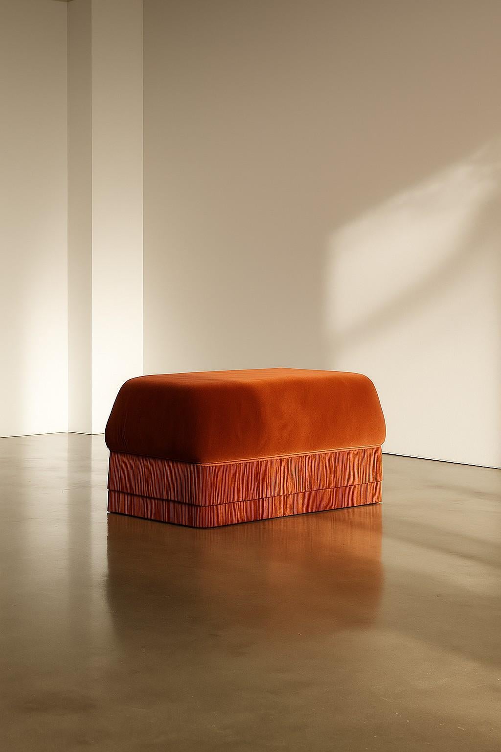 Alcove Armchair and Ottoman in Honey Alpaca Velvet with Coordinated Fringe Base For Sale 2