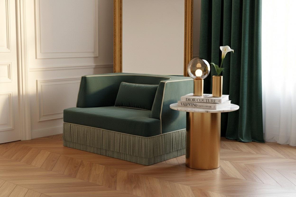 Portugais Fauteuil Alcove édition Couture en velours alpaga avec franges en vente