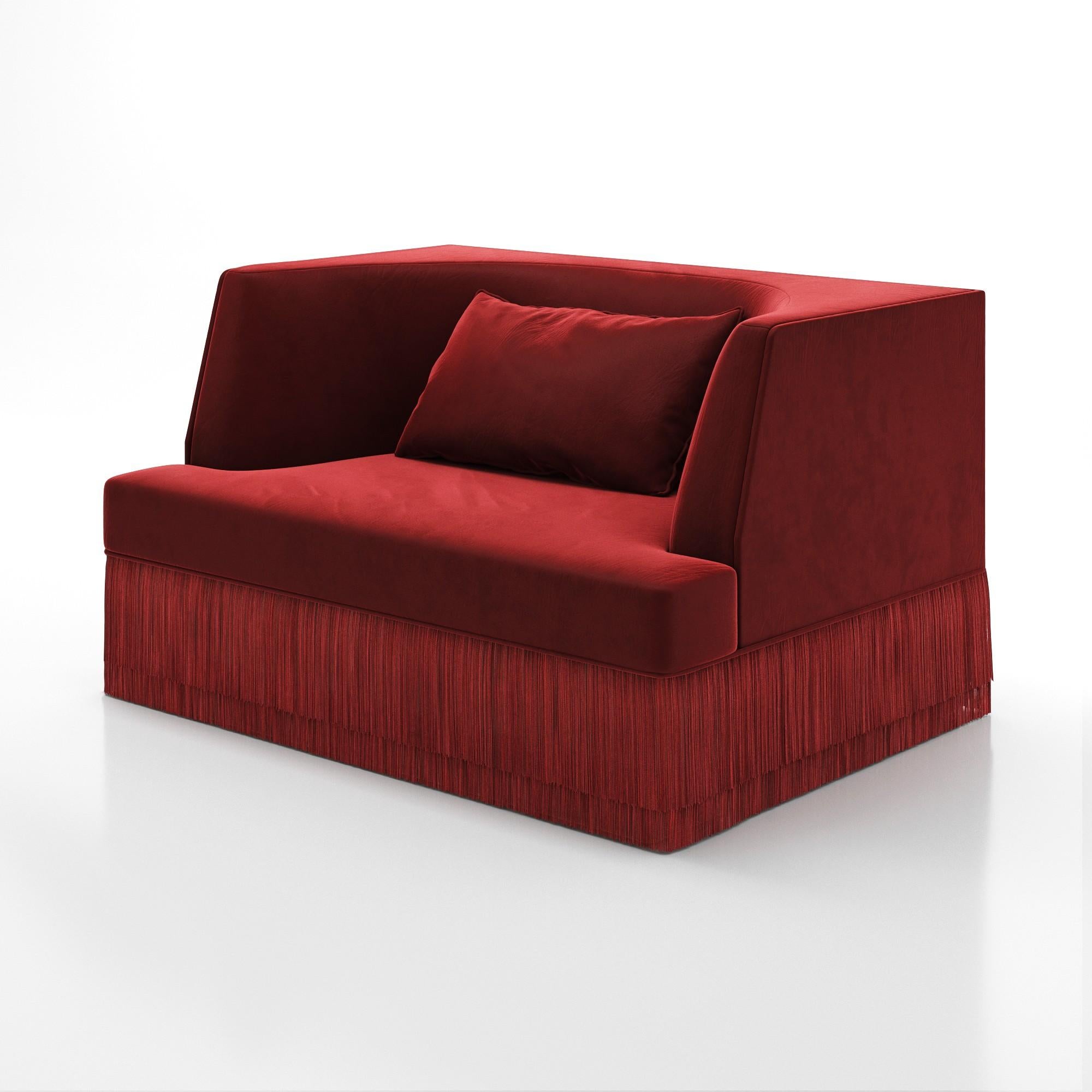 Moderne Fauteuil Alcove en velours d'Alpaga avec jupe à franges, Sidani Design/One en vente