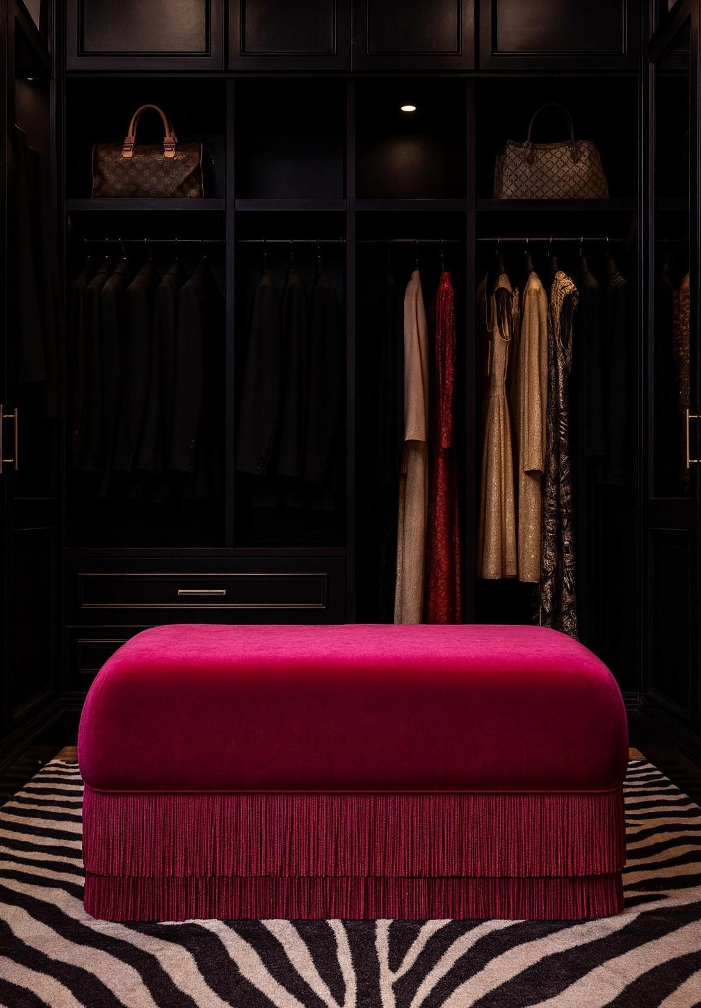 Banc Alcove tapissé de velours olive avec jupe à franges Sidani Design en vente 1