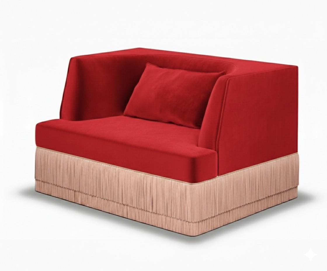 Poltrona lineare contemporanea Alcove con schienale curvo in velluto di alpaca in vendita 3