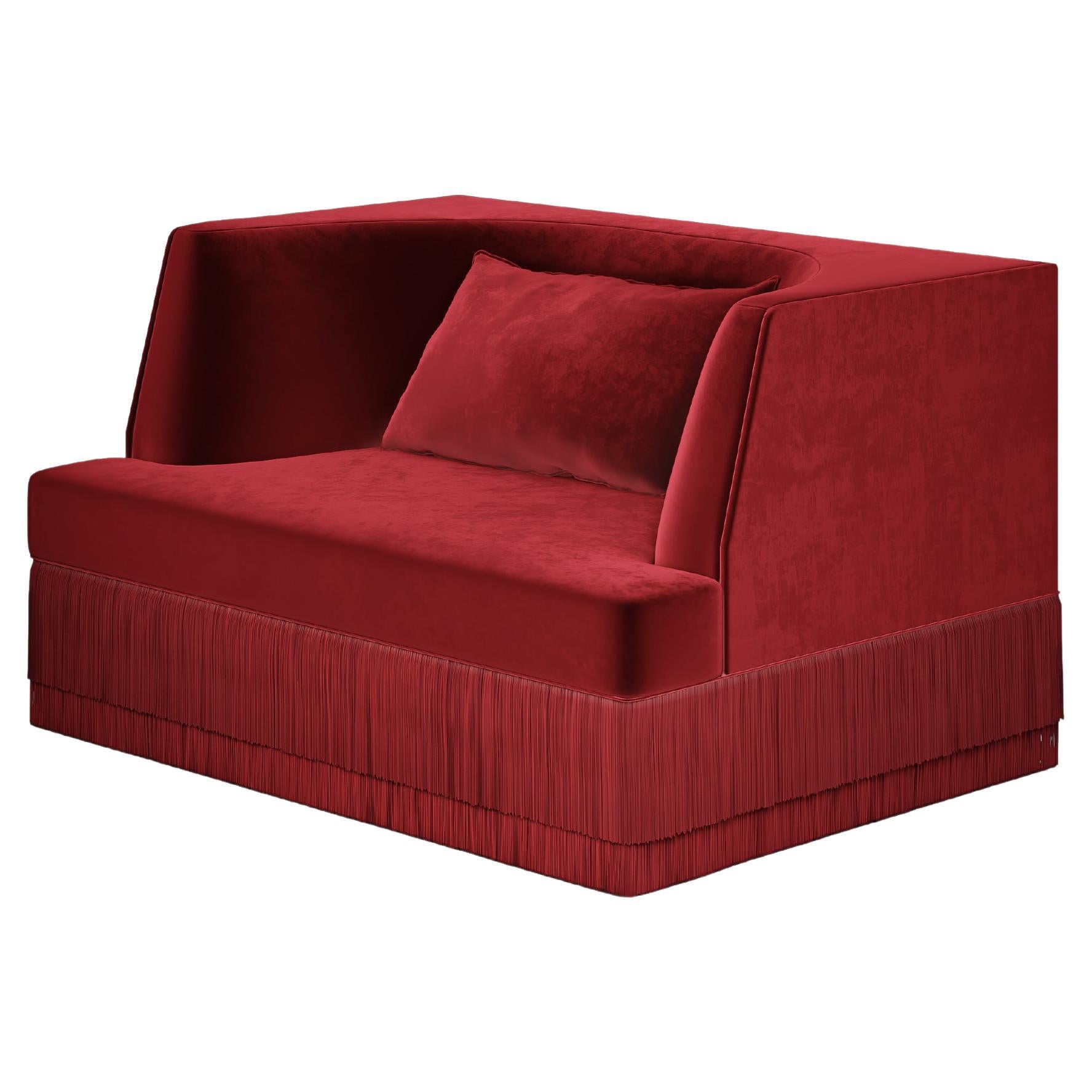 Alcove Contemporary Linear Armchair With Curved Back In Alpaca Red Velvet