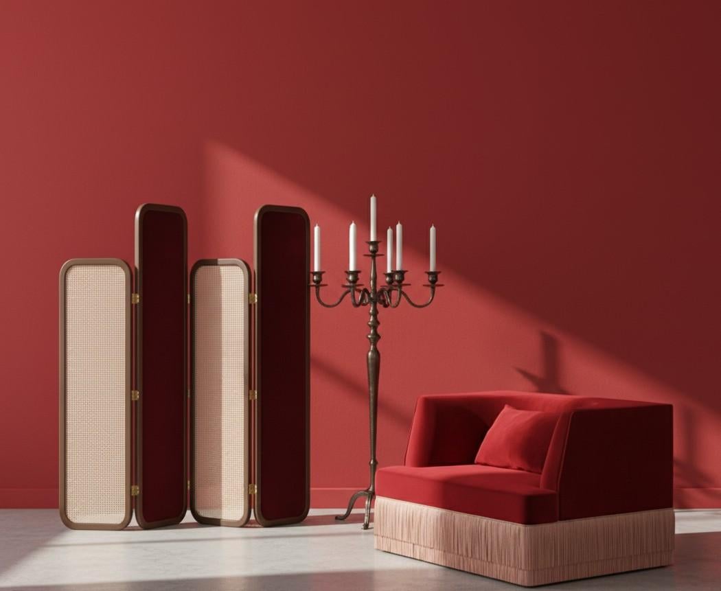 Poltrona lineare contemporanea Alcove con base a frange in velluto color cioccolato in vendita 3