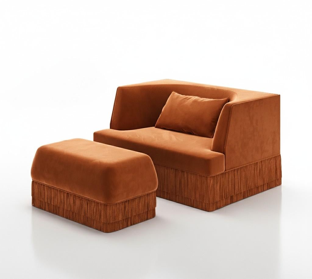 A sculptural statement piece defined by its architectural silhouette and introspective form. The Alcove Sofa embraces a bold exterior — rectangular and linear — that gently reveals a soft, concave inner curve. The design evokes the feeling of a