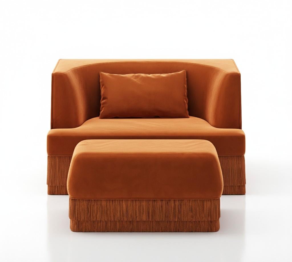 A sculptural statement piece defined by its architectural silhouette and introspective form. The Alcove Sofa embraces a bold exterior — rectangular and linear — that gently reveals a soft, concave inner curve. The design evokes the feeling of a