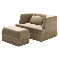 Alcove Fringe Sofa with Ottoman–Linear Form & Fringed Base By Sidani Design