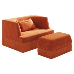 Alcove Fringe Sofa with Ottoman–Linear Form & Fringed Base By Sidani Design