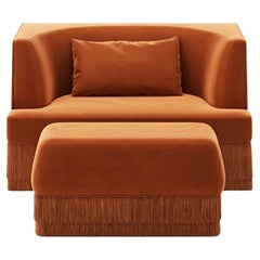 Alcove Fringe Sofa with Ottoman–Linear Form & Fringed Base By Sidani Design