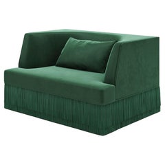 Alcove Linear Armchair In Alpaca Velvet With Fringe Skirt, Sidani Design