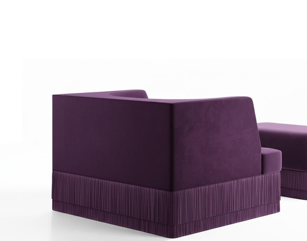 Portuguese Alcove Linear Armchair With Fringe Base By Sidani Design For Sale
