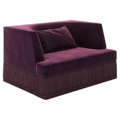 Alcove Linear Armchair w Curved Back in Eggplant Velvet & Fringe Base