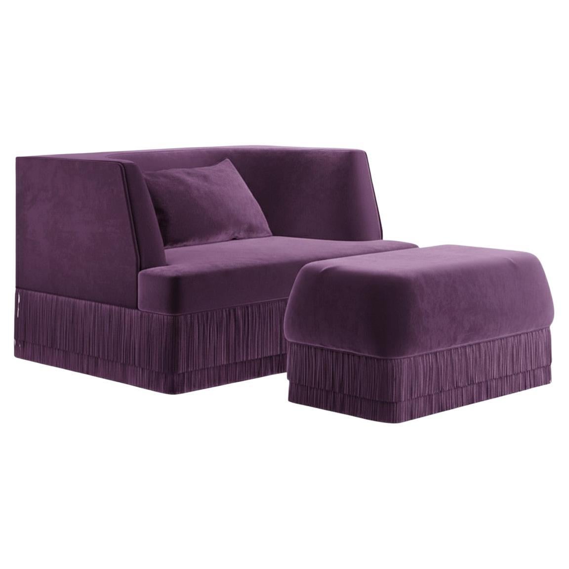 Modern Alcove Linear Armchair With Fringe Base By Sidani Design For Sale