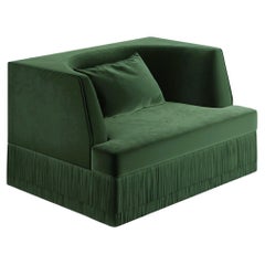 Alcove Linear Armchair In Alpaca Velvet With Fringe Skirt, Sidani Design