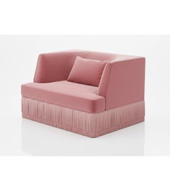 Alcove Linear Armchair w Curved Back in Rose Blossom Velvet & Fringe Base