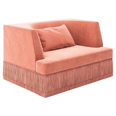 Alcove Linear Armchair w Curved Back in Rose Blossom Velvet & Fringe Base
