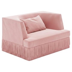 Alcove Linear Armchair w Curved Back in Rose Blossom Velvet & Fringe Base