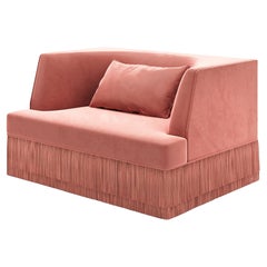 Alcove Linear Armchair w Curved Back in Rose Blossom Velvet & Fringe Base