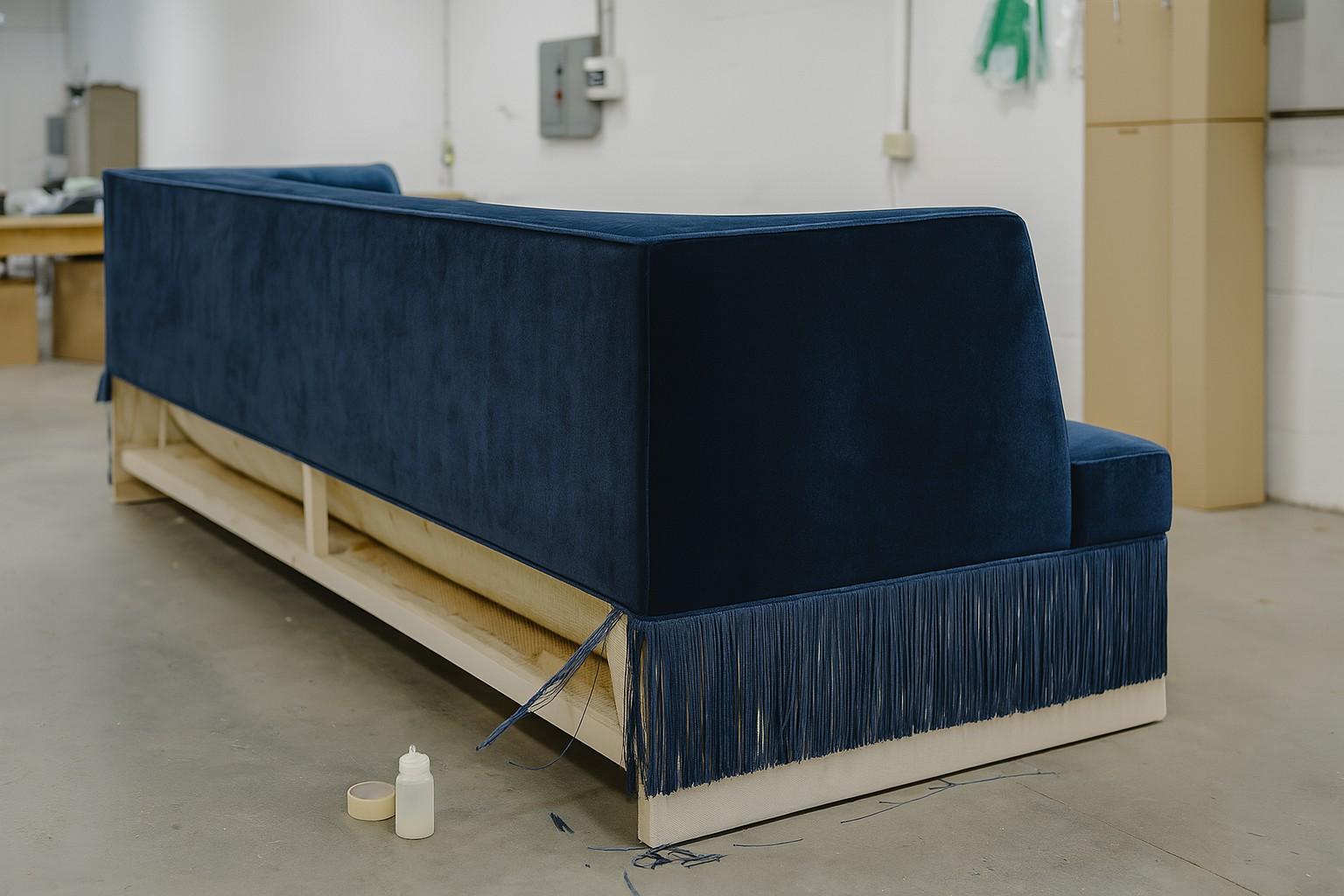 Leinenes Sofa von Alcove mit Fransendetails aus schokoladenfarbenem Alpaka-Samt im Angebot 3