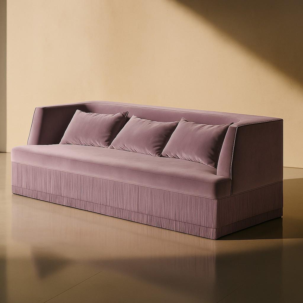 Sofá Lineal Alcove - Respaldo Curvo con Base de Flecos En Terciopelo Caramelo en venta 2