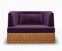 Alcove Linear Sofa In Alpaca Velvet With Fringe Skirt, Sidani Design