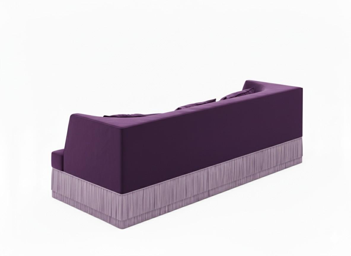 Modern Alcove Linear Sofa In Alpaca Velvet With Fringe Skirt, Sidani Design For Sale