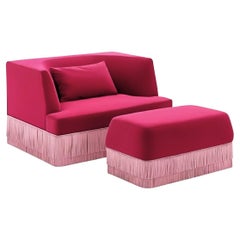 Sofá Lineal Alcove De Terciopelo De Alpaca Con Faldón De Flecos, Diseño Sidani
