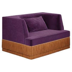 Alcove Linear Sofa In Alpaca Velvet With Fringe Skirt, Sidani Design