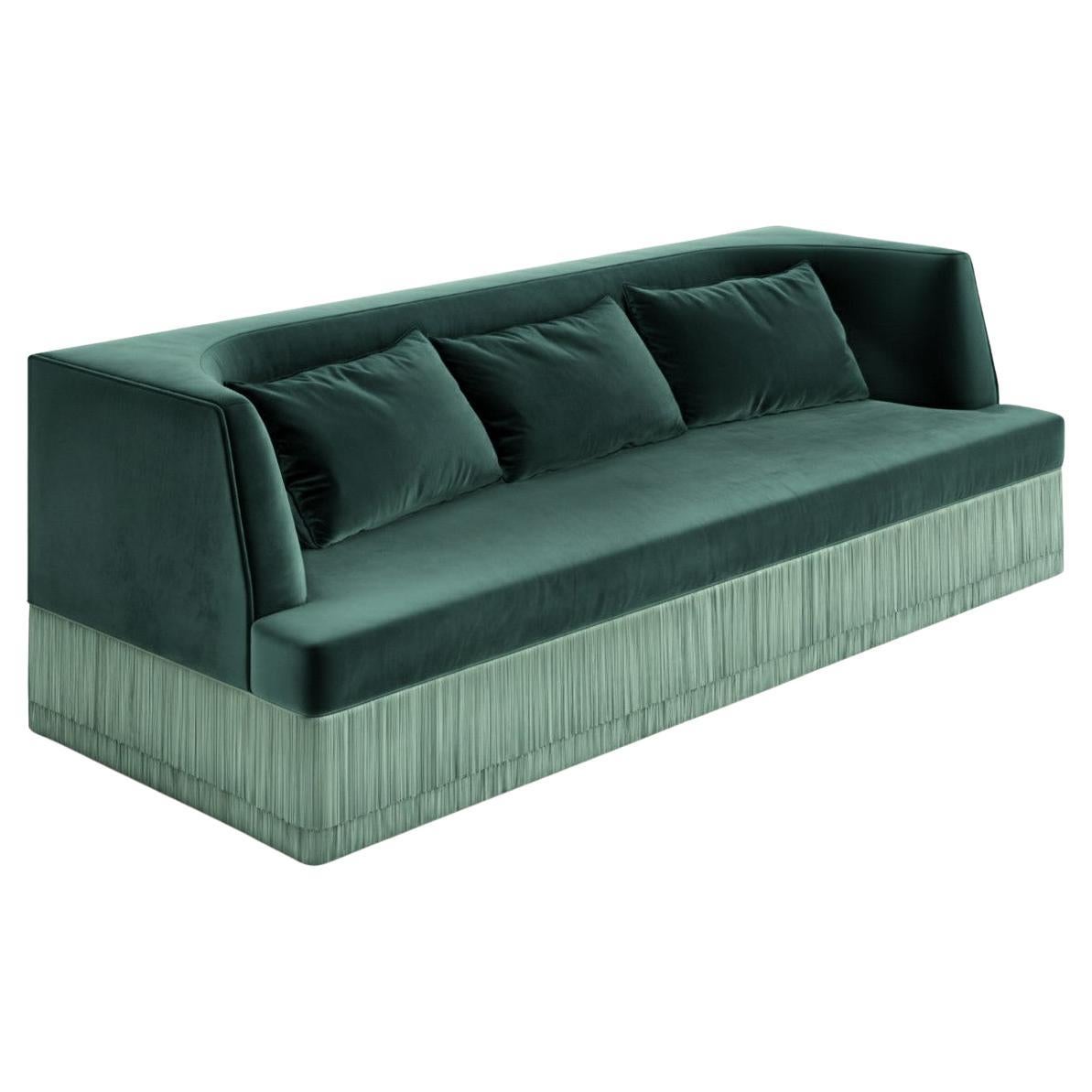 Sofá Lineal Alcove De Terciopelo De Alpaca Con Faldón De Flecos, Diseño Sidani