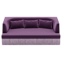 Alcove Linear Sofa In Alpaca Velvet With Fringe Skirt, Sidani Design