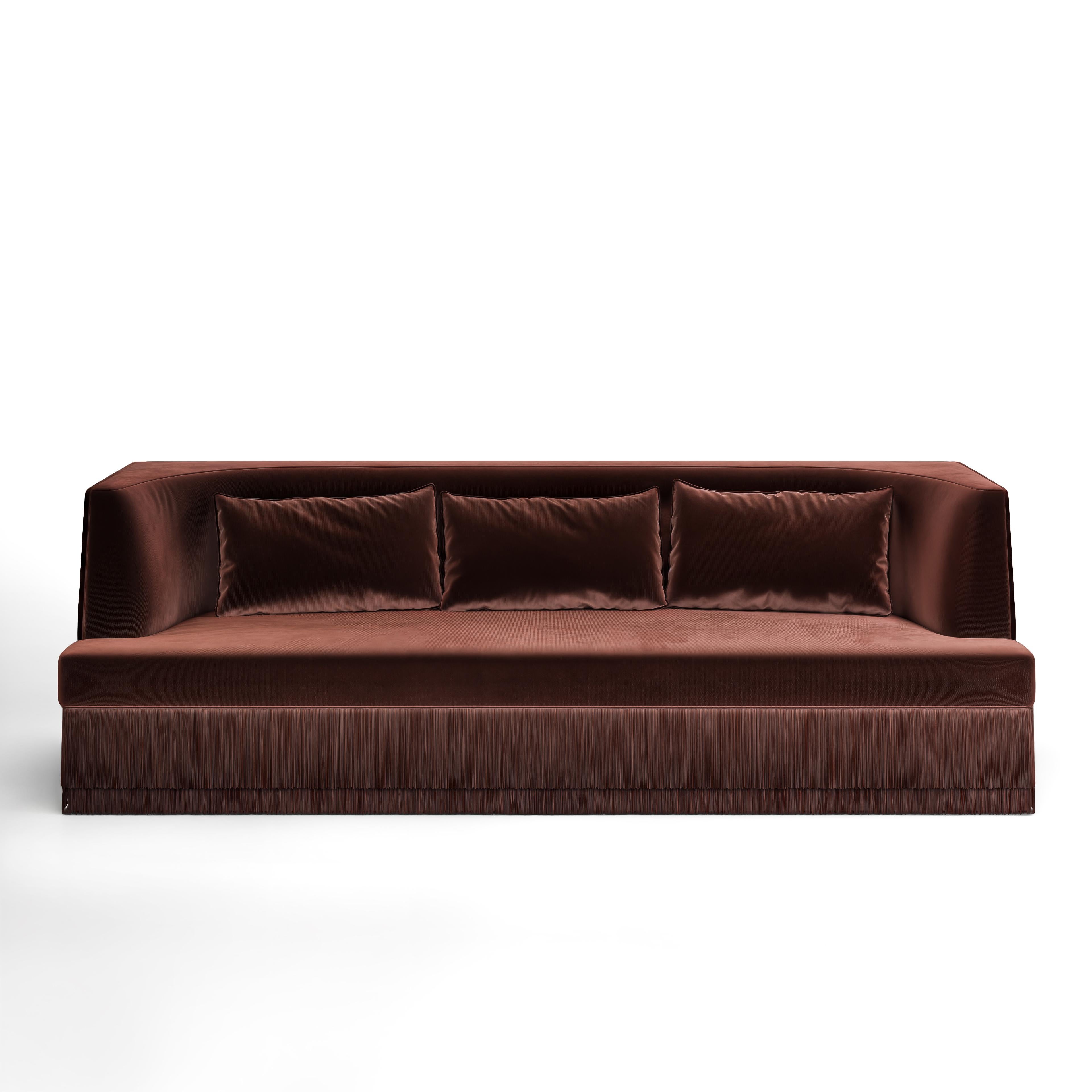 A sculptural statement piece defined by its architectural silhouette and introspective form. The Alcove Sofa embraces a bold exterior — rectangular and linear — that gently reveals a soft, concave inner curve. The design evokes the feeling of a