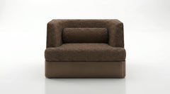 Alcove Lounge Chair & Ottoman in Mohair Wool Fabric with Sealed Lacquer Base
