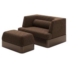 Alcove Lounge Chair & Ottoman in Mohair Wool Fabric with Sealed Lacquer Base