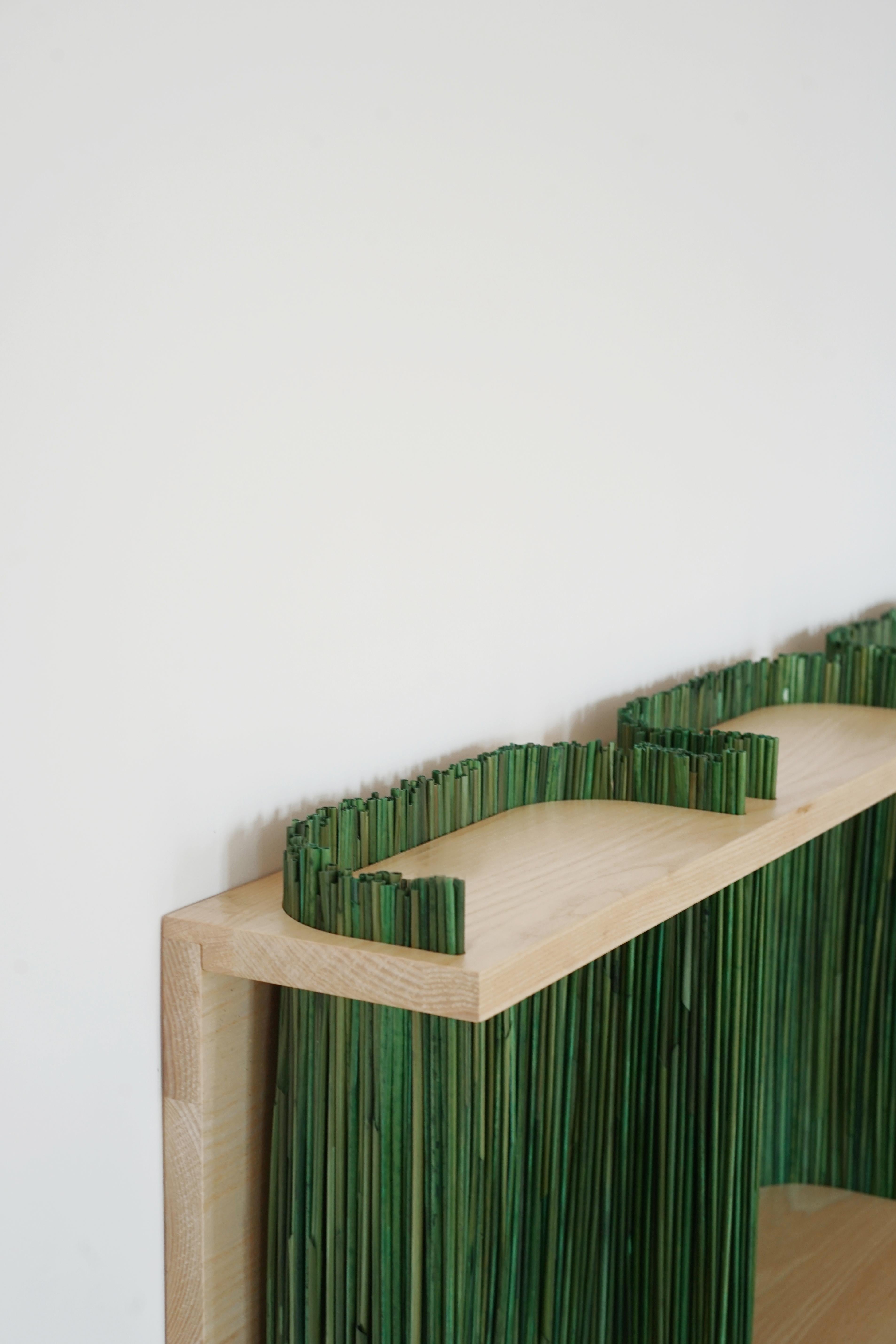 Straw Alcove Wall Shelf Module 2, Ash Wood, Handmade in France, OROS Edition For Sale