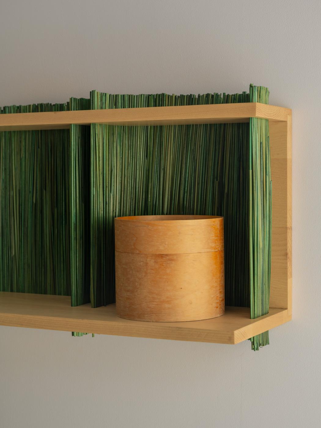 Straw ALCOVE Wall Shelf Module 3, Ash Wood, Handmade in France For Sale