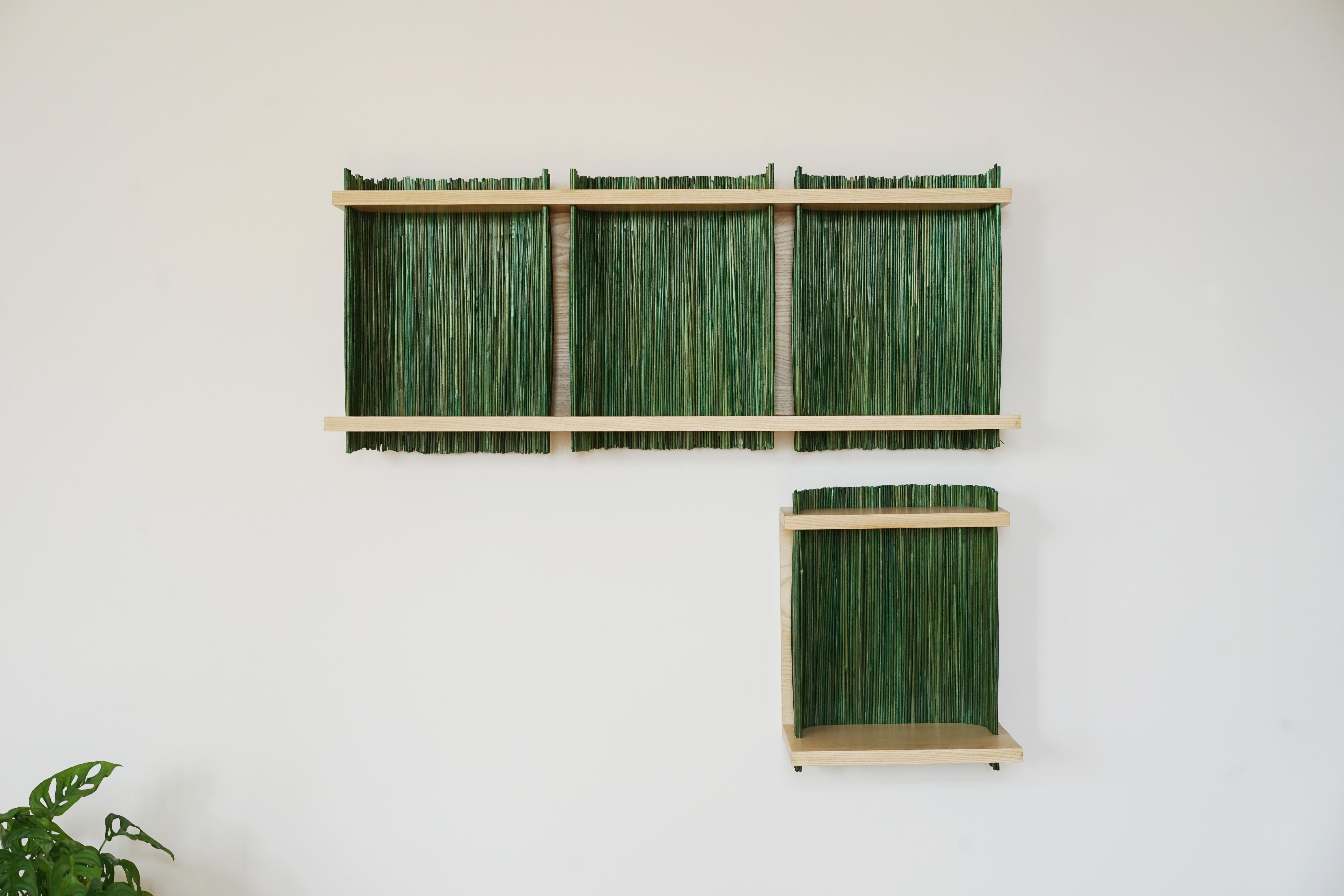 Straw Alcove Wall Shelf Module 3, Ash Wood, Handmade in France, Oros Edition For Sale