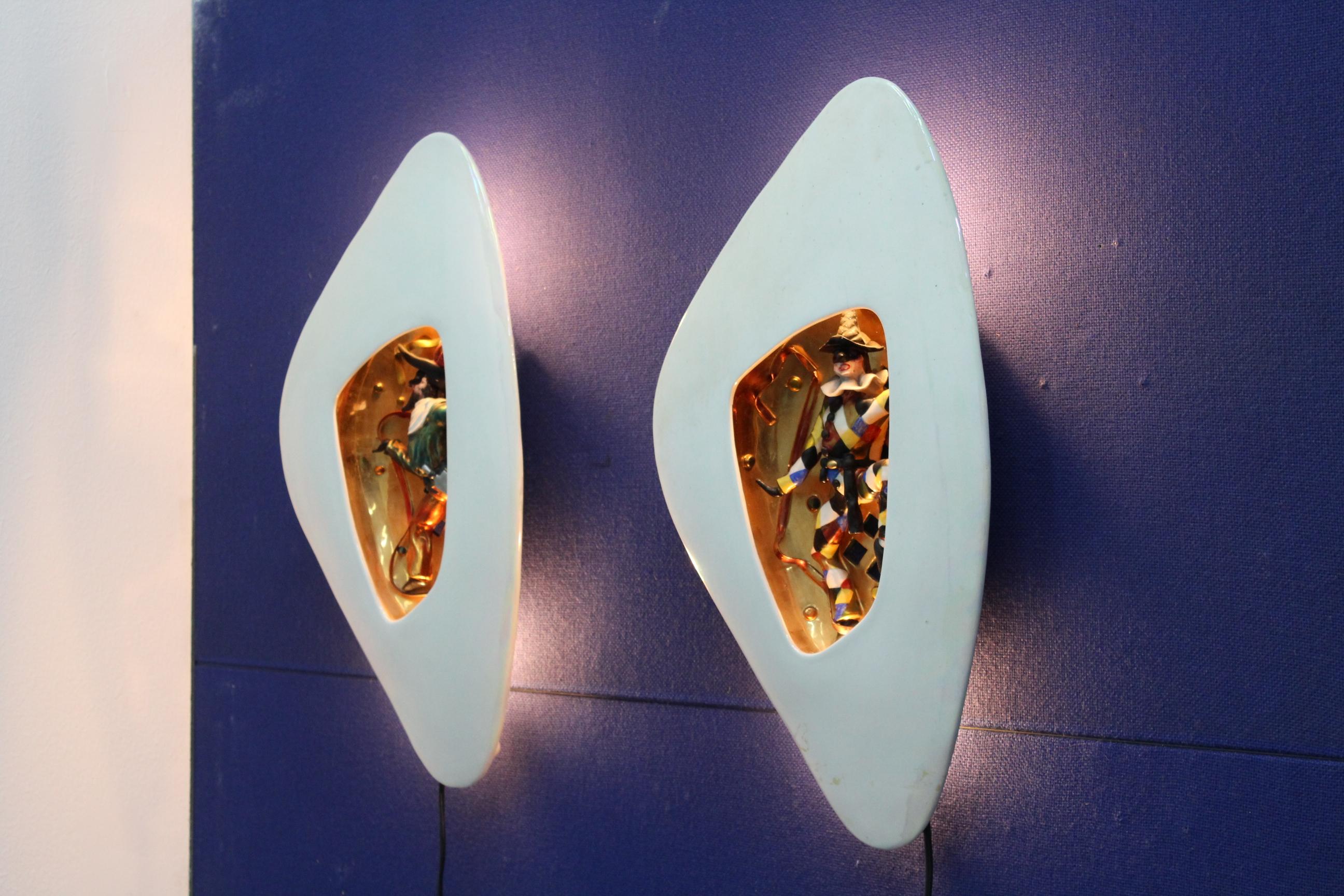 20th Century Alcyone Ceramics    Wall Lamps  by Luigi Carron Italy 50s 3