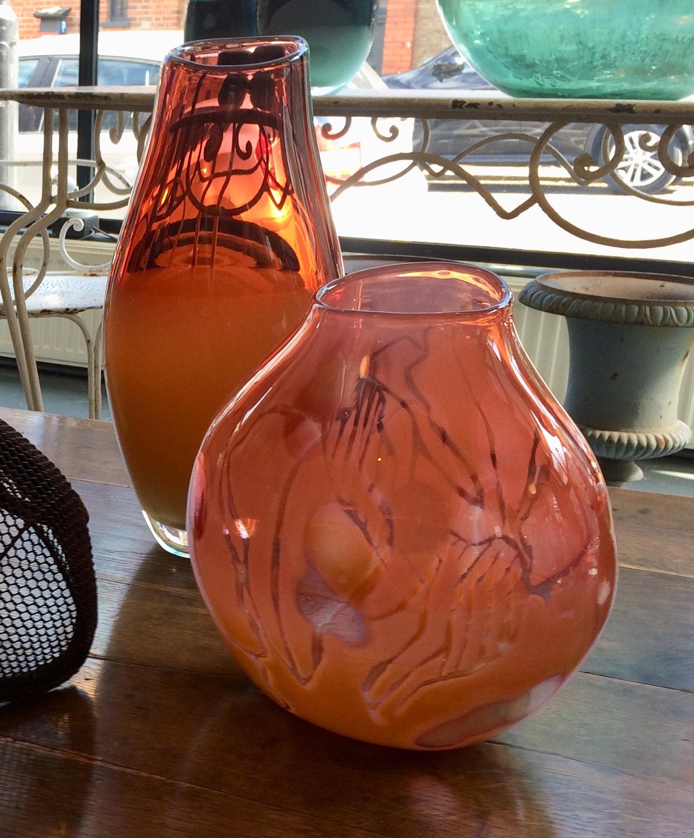 British Alcyoneum Coral Burnt Orange blown glass Graal Vessel For Sale