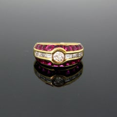 Aldebert Contemporary Ruby Diamonds Yellow Gold Cocktail Ring