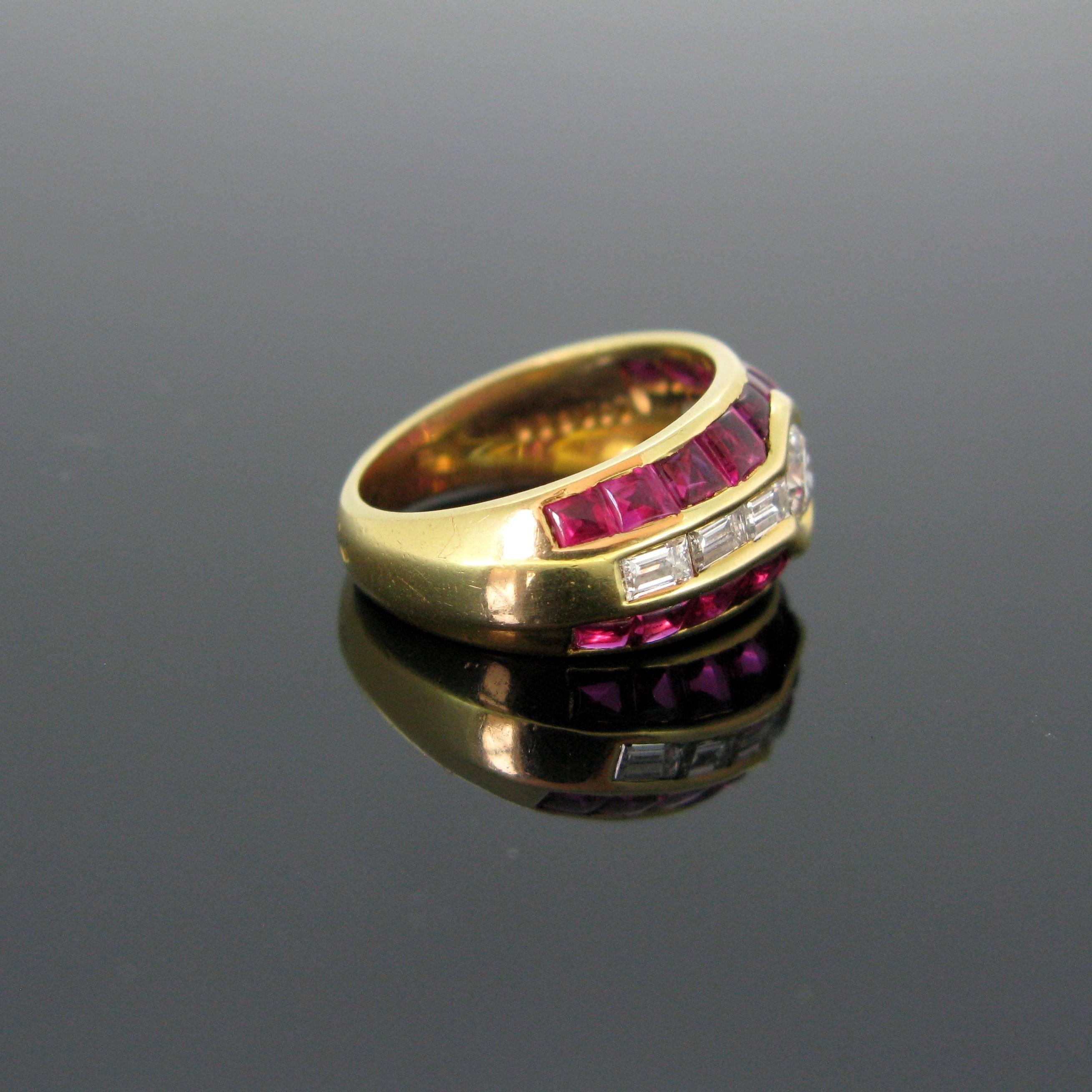 Aldebert Contemporary Ruby Diamonds Yellow Gold Cocktail Ring In New Condition For Sale In London, GB
