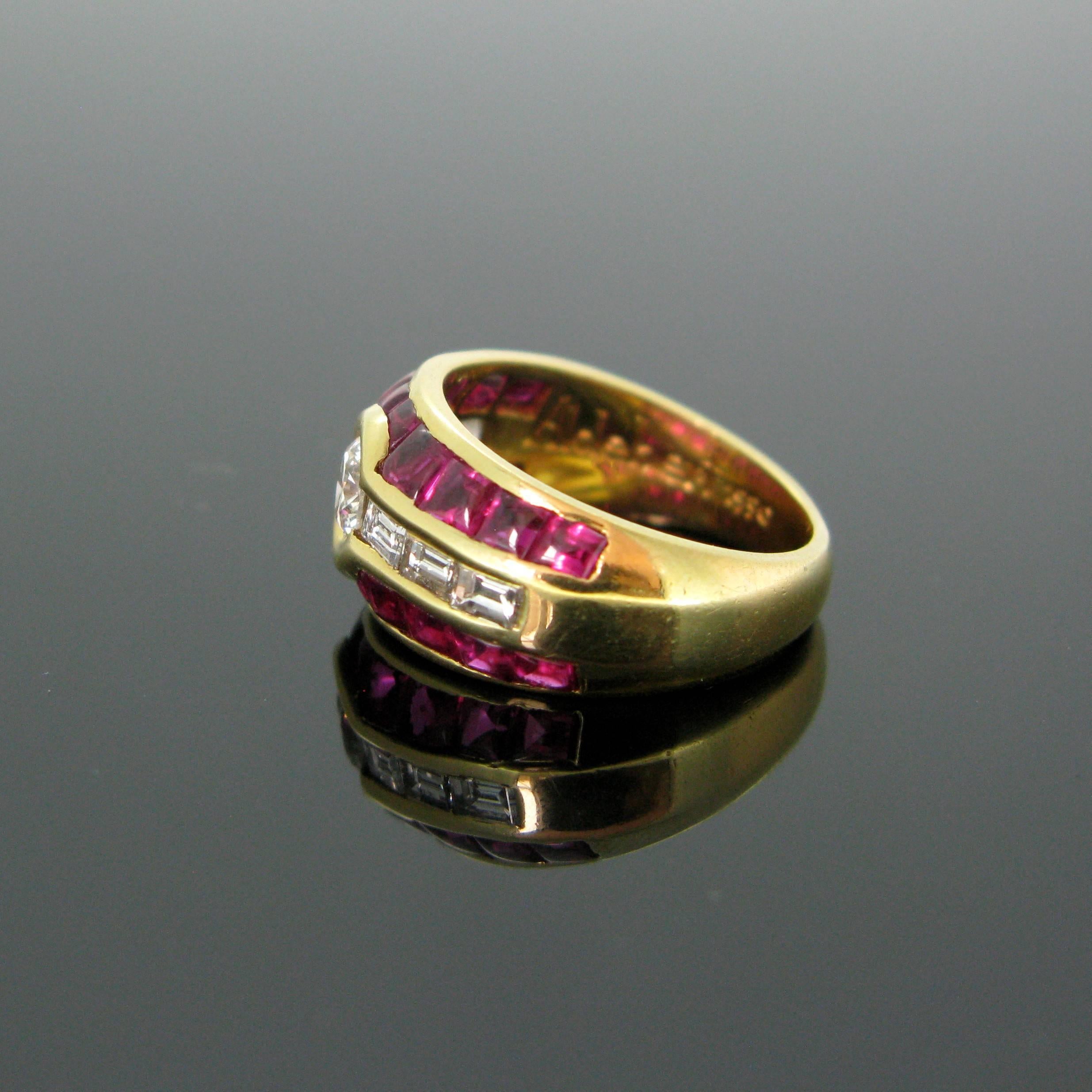 Aldebert Contemporary Ruby Diamonds Yellow Gold Cocktail Ring For Sale 1