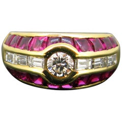 Vintage Aldebert Contemporary Ruby Diamonds Yellow Gold Cocktail Ring