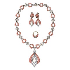 Aldebert suite of necklace, earrings and ring by Andre Vassort in 18k gold coral