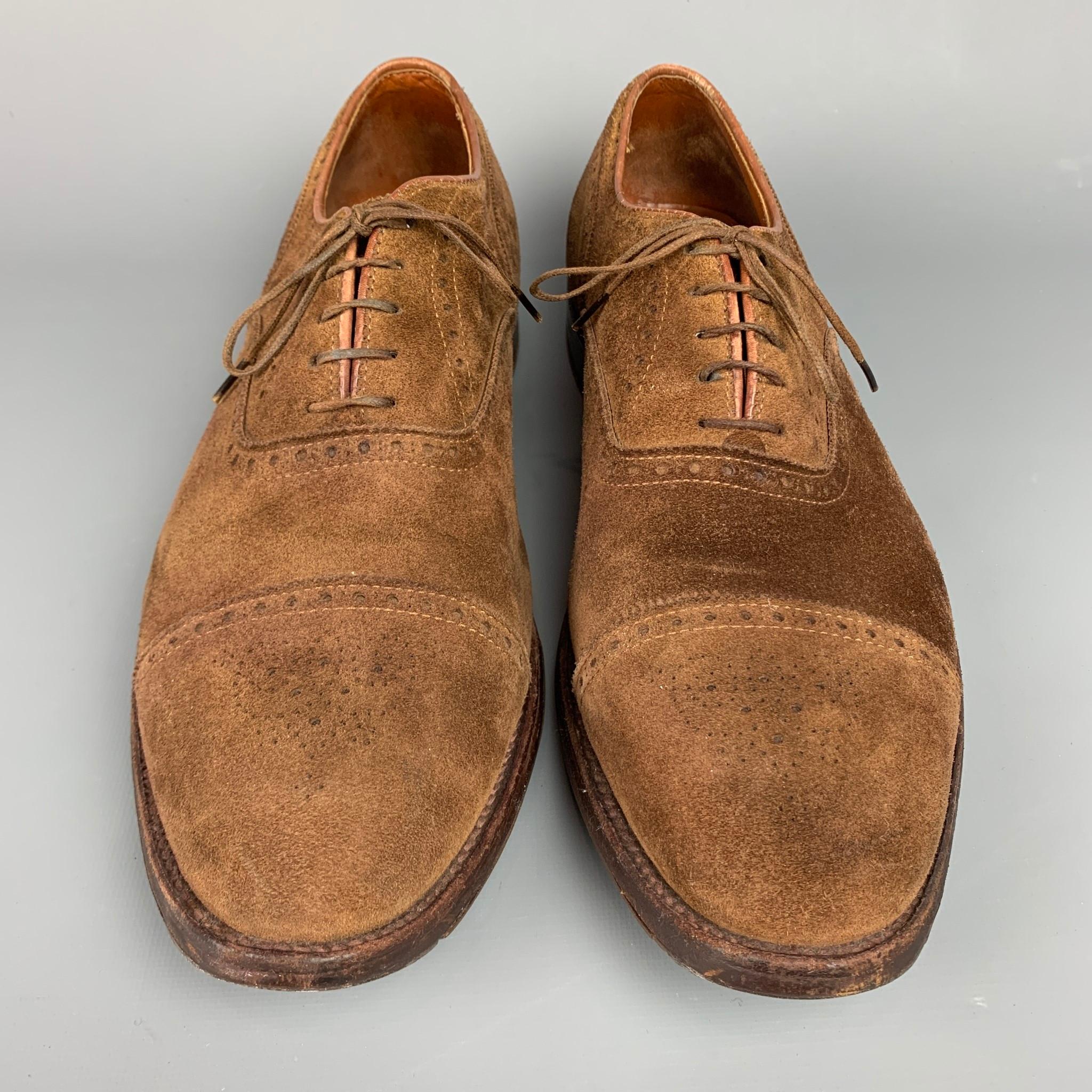 ALDEN 51670F Size 15 Brown Perforated Suede Cap Toe Lace Up Shoes In Good Condition In San Francisco, CA