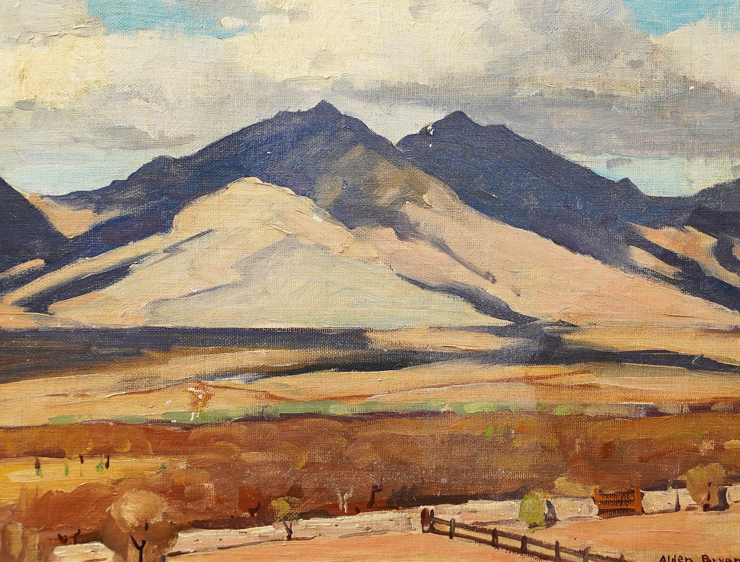 Firmato Pittura ad olio antica impressionista regionale di montagna 1