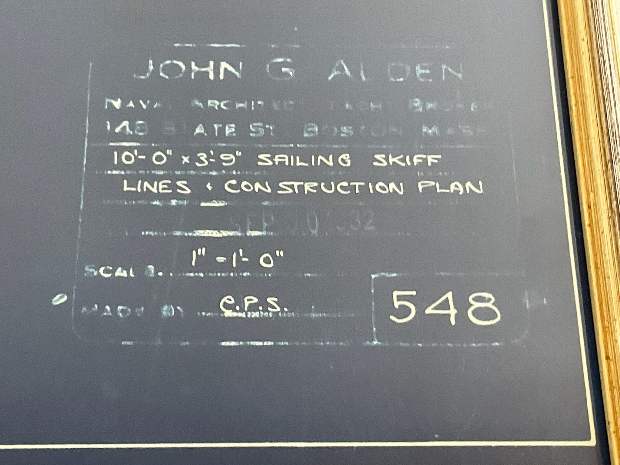 Mid-20th Century Alden Design No. 548, Sailing Skiff Blueprint For Sale