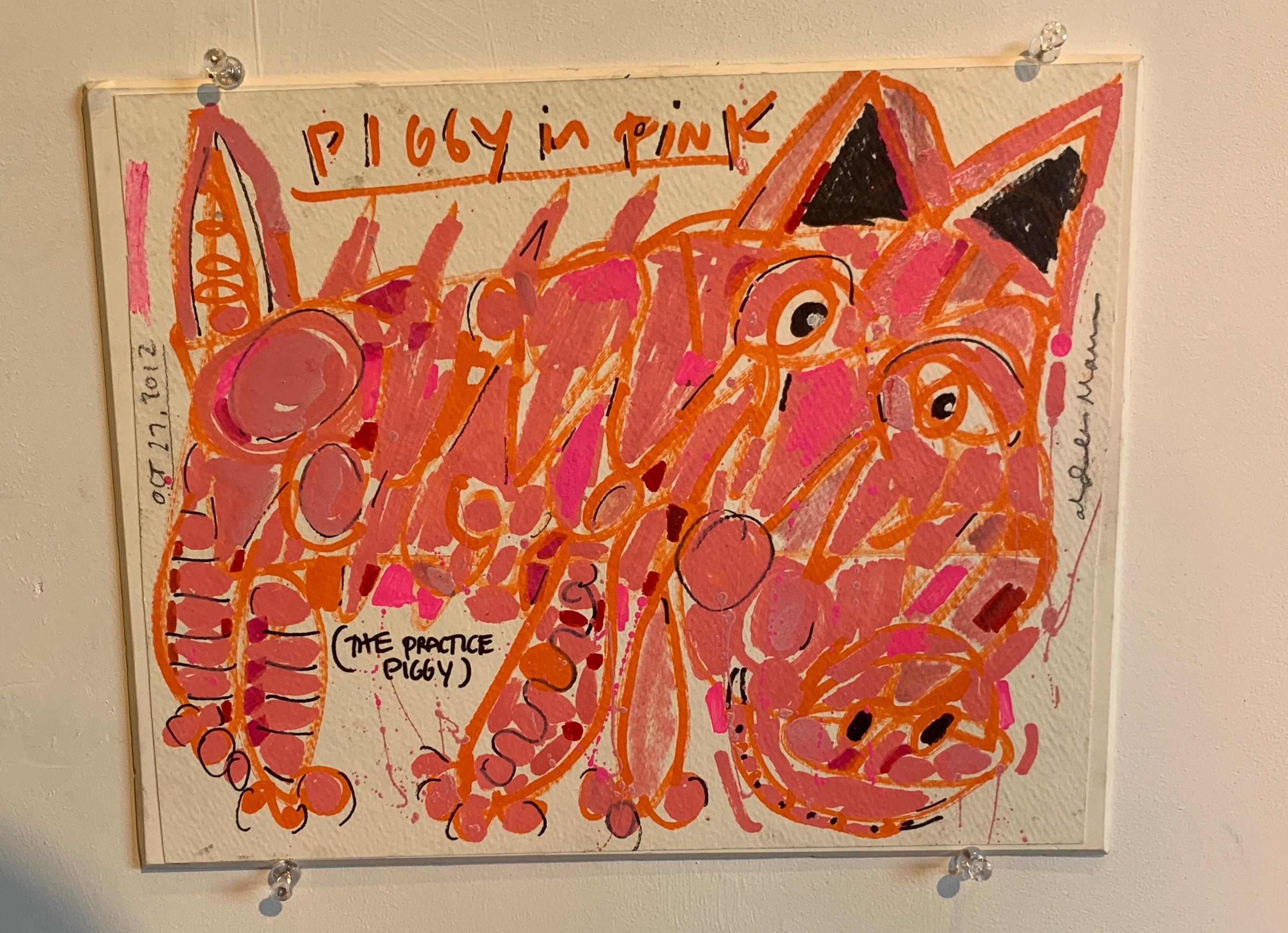 Piggy in Pink - Mixed Media Art by Alden Marin