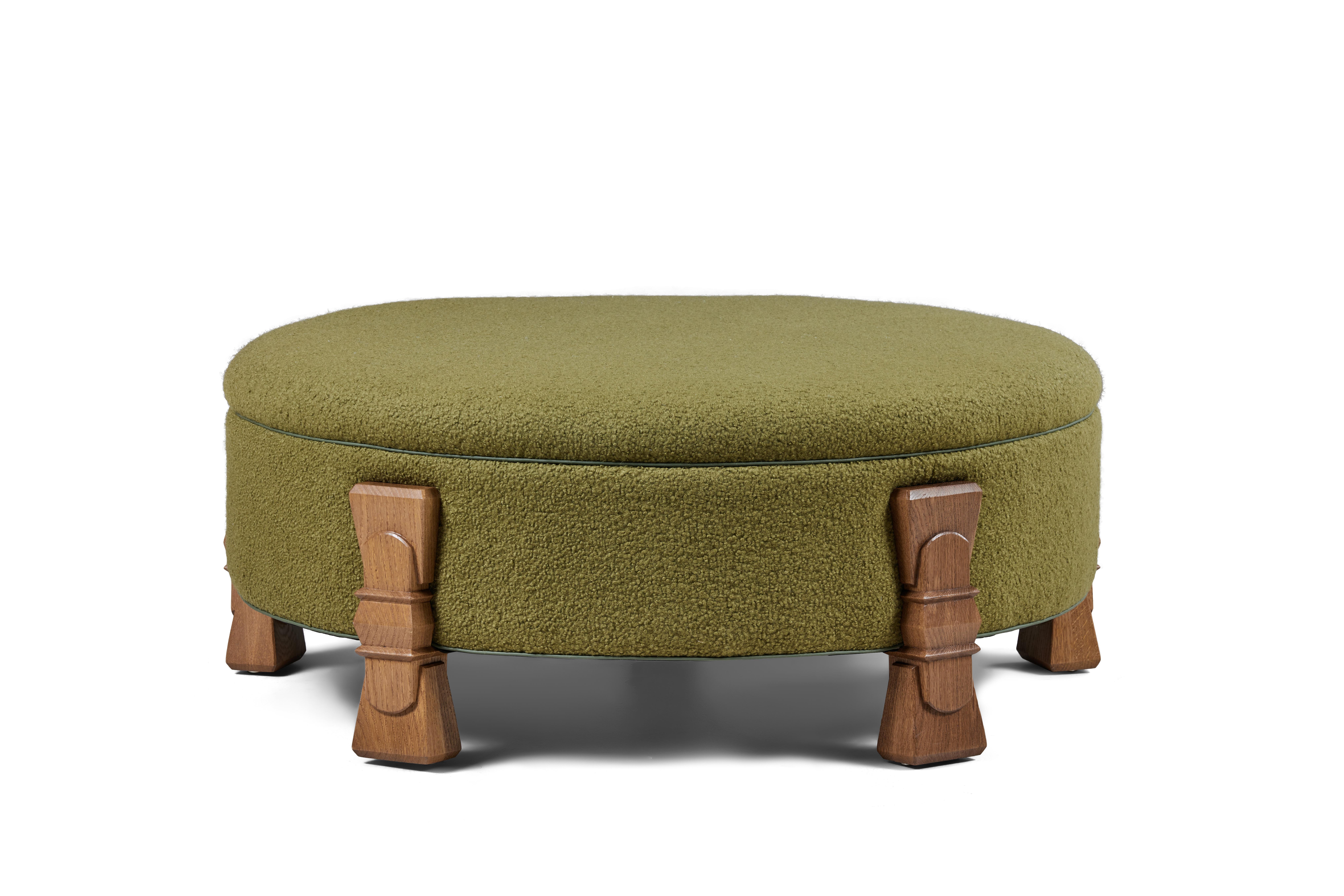 Our artisan-made Alden Ottoman is the newest addition to our line. The hand-carved legs are made by local artisans.

Equally, at home in a Lake Tahoe chalet, Sea Ranch beachfront dwelling or Laurel Canyon abode, we designed this piece with